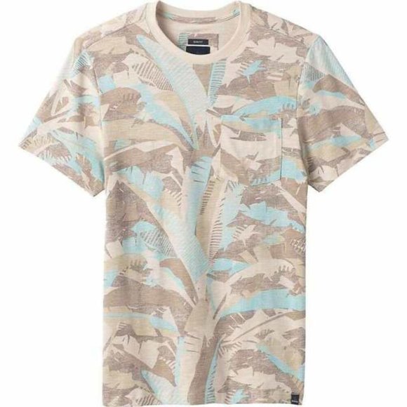 Prana Mens T-Shirt The Auxi Slim Fit Crew Color Dark Khaki Palm - Picture 1 of 2